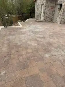 pressure washing in Scottsdale for Efflorescence removal on brick driveway in Silverleaf.